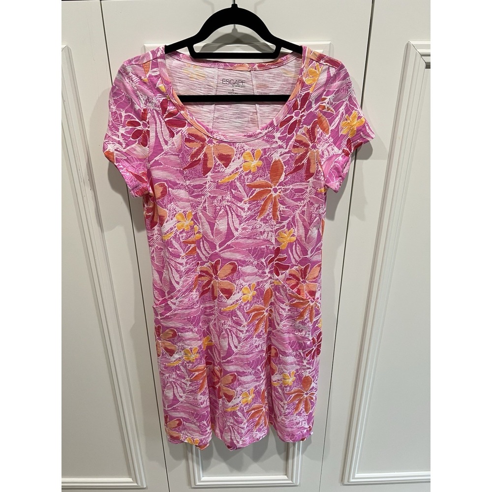 Escape By Habitat‎ Clothes Hawaiian Print T Shirt Dress Pink Cotton Beach Vacay